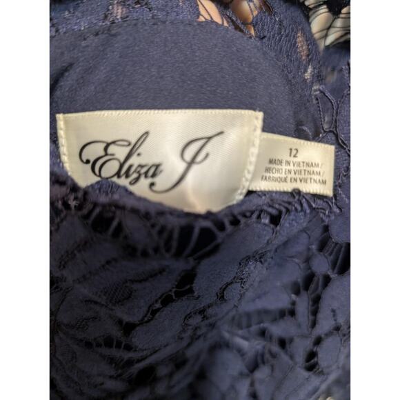 New Eliza J Quarter Length Sleeve Lace Fit Flare Dress Sz 12 Navy Blue Formal - Picture 7 of 12